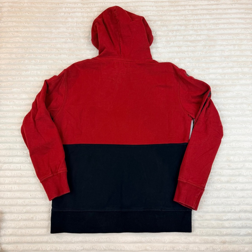 American Eagle Mens Hoodie Red Gray Black Colorblock Mountain Graphic Medium - Picture 8 of 8